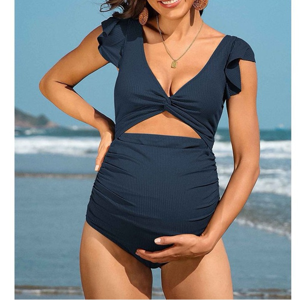 Charmo pregnancy swimsuit Ruched Twist Cutout Front Back Tie Maternity swimwear
